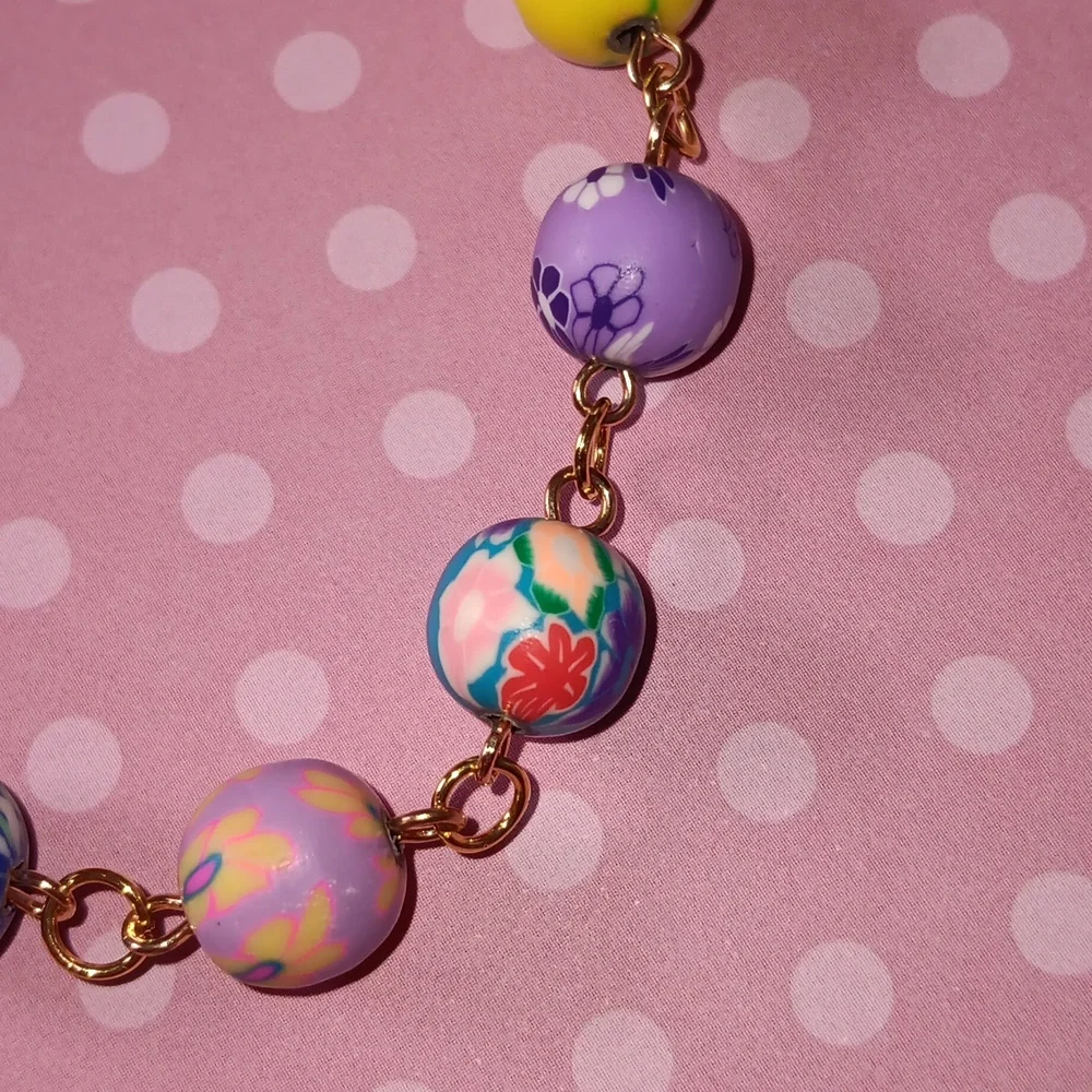 🌸HP! Colorful Floral Clay Beaded Boho Clasp  Bracelet New! - Picture 5 of 8